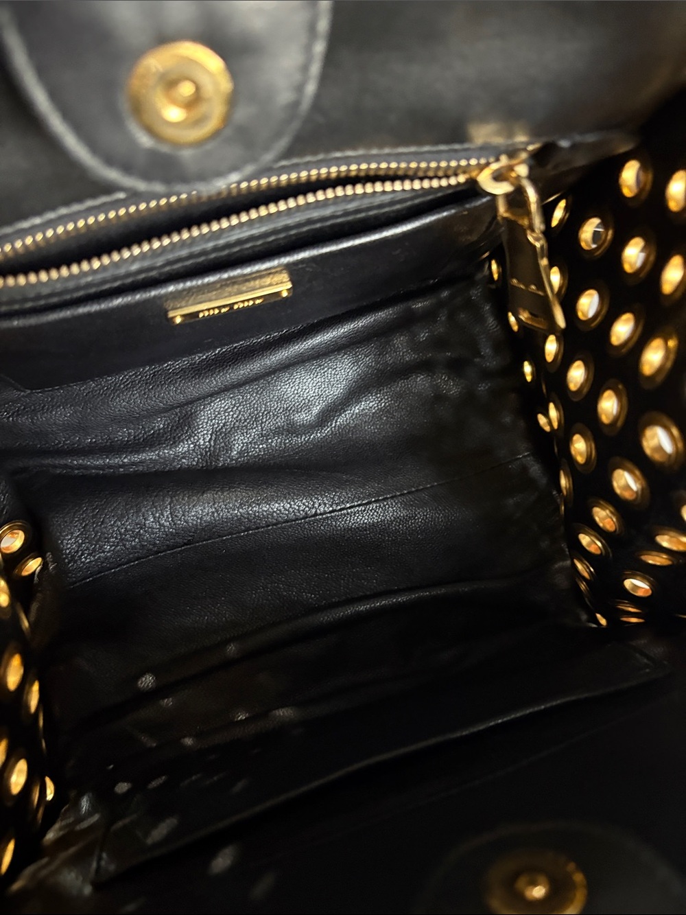 Authentic Miu Miu Red and Black Quilted Leather Satchel with Gold Eyelet Detail - Picture 6 of 7